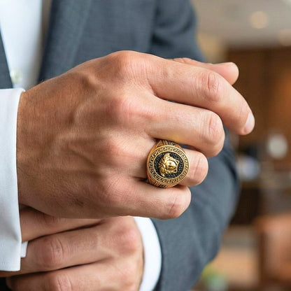 THE MEN THING Rings 15 Royal Series - MEDUSA SIGNET RING - Pure Stainless Steel Men’s Gold-Plated Ring – Statement Luxury Jewelry (Size : 15-19-22-24-27)