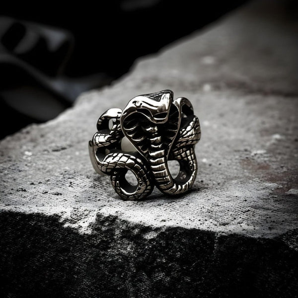 COBRA REIGN RING - Pure Stainless Steel Men’s Steel-Plated Ring – Statement Luxury Jewelry (Size : 16-22-27)