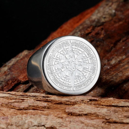 THE MEN THING Rings 16 ECLIPTIX COMPASS RING - Pure Stainless Steel Men’s Steel-Plated Ring – Statement Luxury Jewelry (Size : 16-22-27)