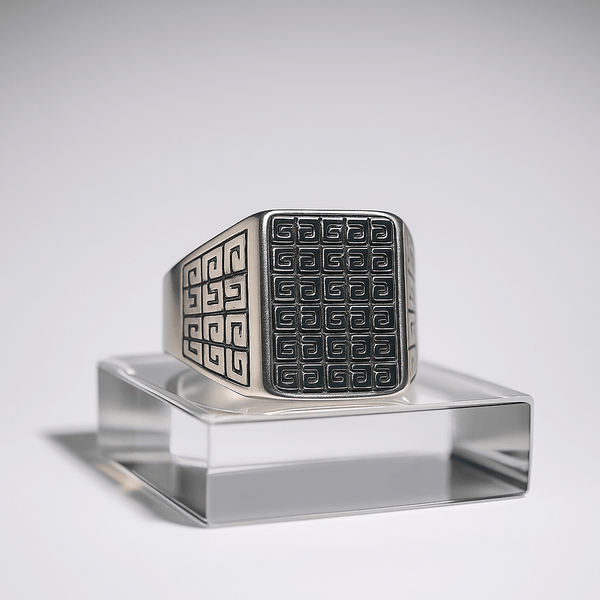 PRIME GLYPH RING - Pure Stainless Steel Men’s Steel-Plated Ring – Statement Luxury Jewelry (Size : 16-22-27)