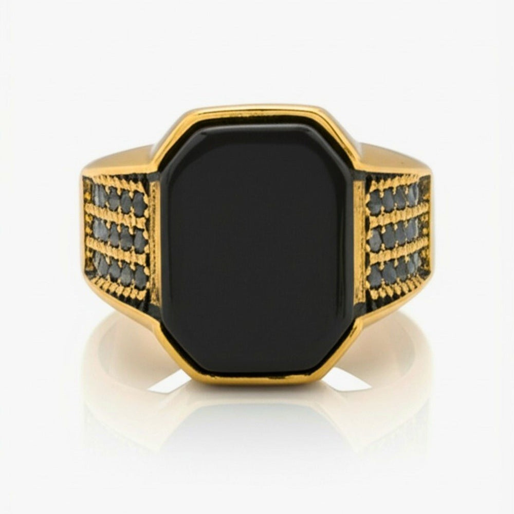 THE MEN THING Rings 16 Royal Series - DARK REIGN RING - Pure Stainless Steel Men’s Gold-Plated Ring – Statement Luxury Jewelry (Size : 16-23-27)