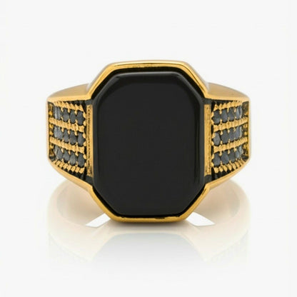 THE MEN THING Rings 16 Royal Series - DARK REIGN RING - Pure Stainless Steel Men’s Gold-Plated Ring – Statement Luxury Jewelry (Size : 16-23-27)