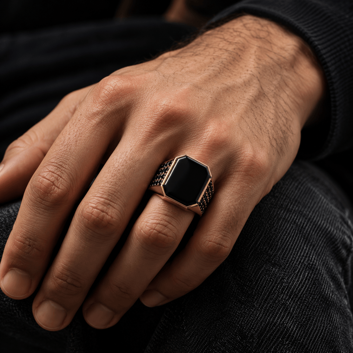 THE MEN THING Rings 16 Royal Series - DARK REIGN RING - Pure Stainless Steel Men’s Gold-Plated Ring – Statement Luxury Jewelry (Size : 16-23-27)