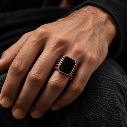 THE MEN THING Rings 16 Royal Series - DARK REIGN RING - Pure Stainless Steel Men’s Gold-Plated Ring – Statement Luxury Jewelry (Size : 16-23-27)