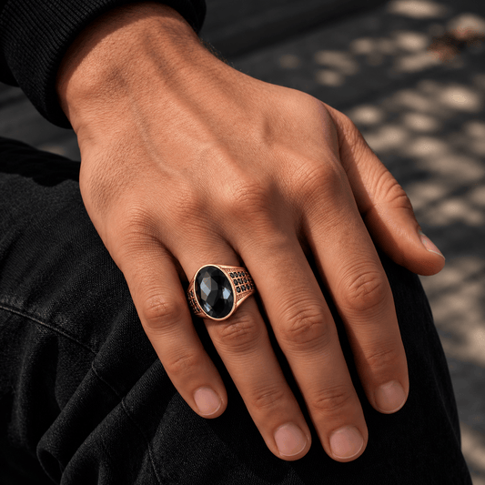 THE MEN THING Rings 16 Royal Series - ECLIPSIAN RING - Pure Stainless Steel Men’s Gold-Plated Ring – Statement Luxury Jewelry (Size : 16-21-27)