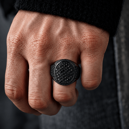 THE MEN THING Rings 16 Royal Series - EMPEROR SEAL RING - Pure Stainless Steel Men’s Black-Plated Ring – Statement Luxury Jewelry (Size : 16-19-21-24)
