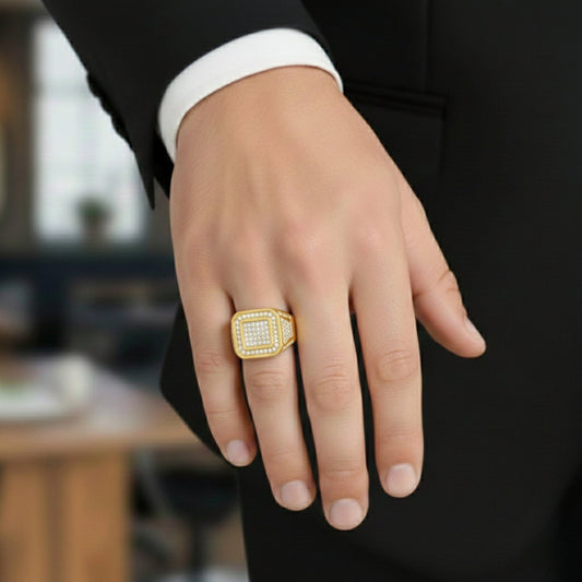 THE MEN THING Rings 16 Royal Series - GOLDEN GLORY RING - Pure Stainless Steel Men’s Golden - Plated Ring – Statement Luxury Jewelry (Size : 16-18-26)