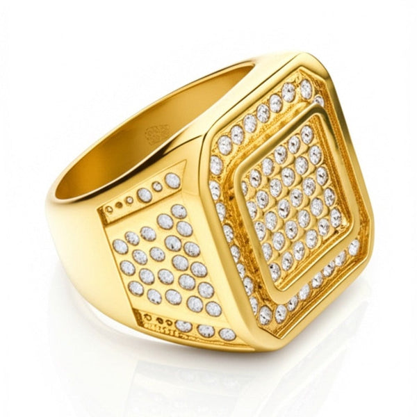 Royal Series - GOLDEN GLORY RING - Pure Stainless Steel Men’s Golden - Plated Ring – Statement Luxury Jewelry (Size : 16-18-26)