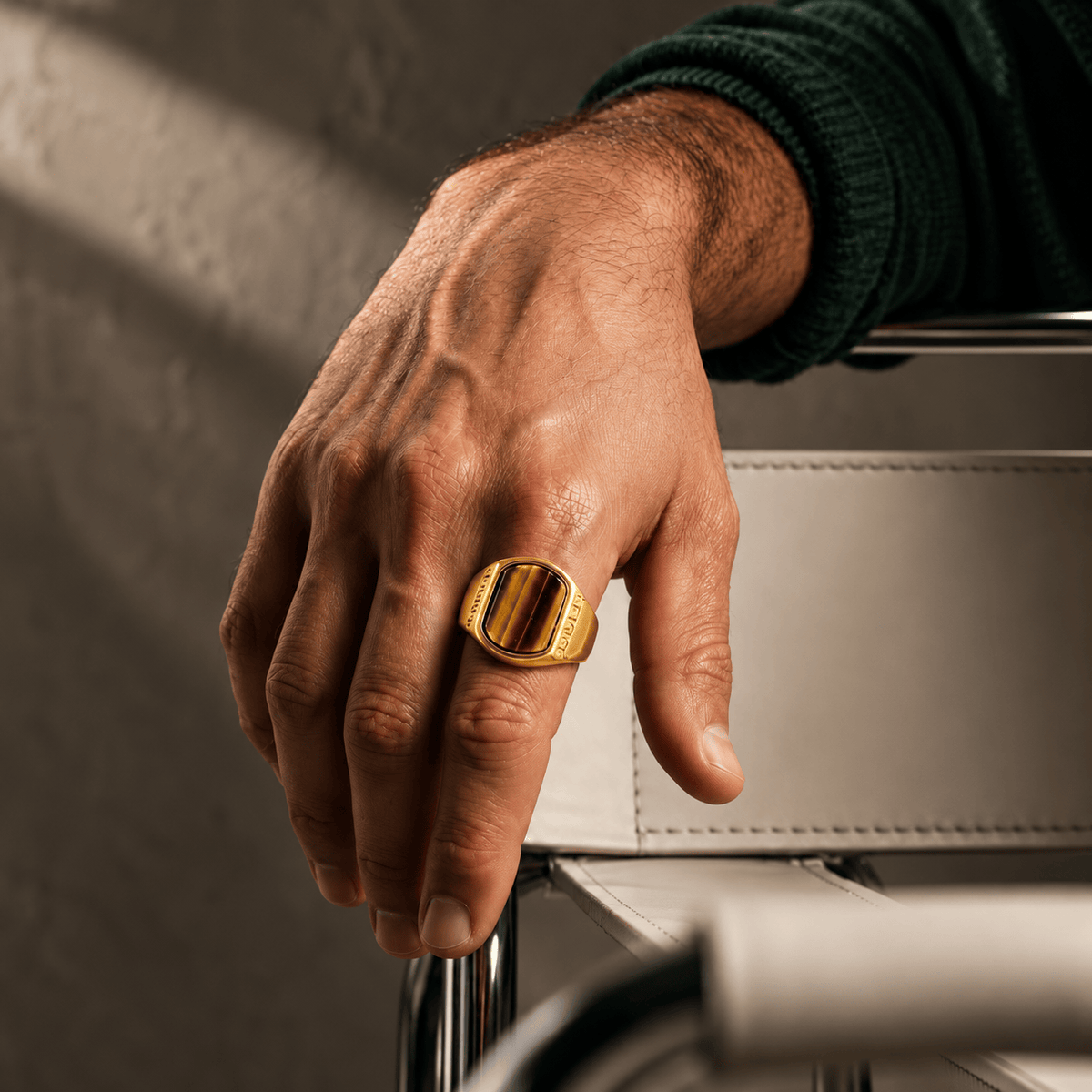 THE MEN THING Rings 16 Royal Series - GOLDEN ODYSSEY RING - Pure Stainless Steel Men’s Gold-Plated Ring – Statement Luxury Jewelry (Size : 16-21-27)