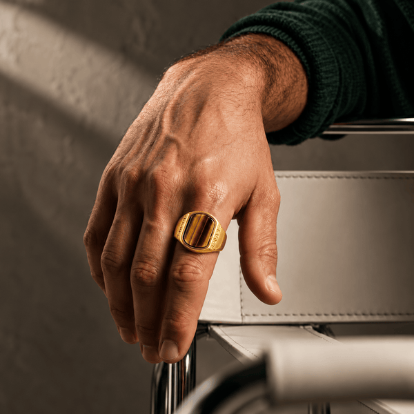 Royal Series - GOLDEN ODYSSEY RING - Pure Stainless Steel Men’s Gold-Plated Ring – Statement Luxury Jewelry (Size : 16-21-27)