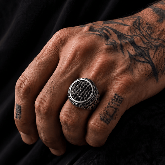 THE MEN THING Rings 16 Royal Series - MIDNIGHT CREST RING - Pure Stainless Steel Men’s Steel-Plated Ring – Statement Luxury Jewelry (Size : 16-21-26)