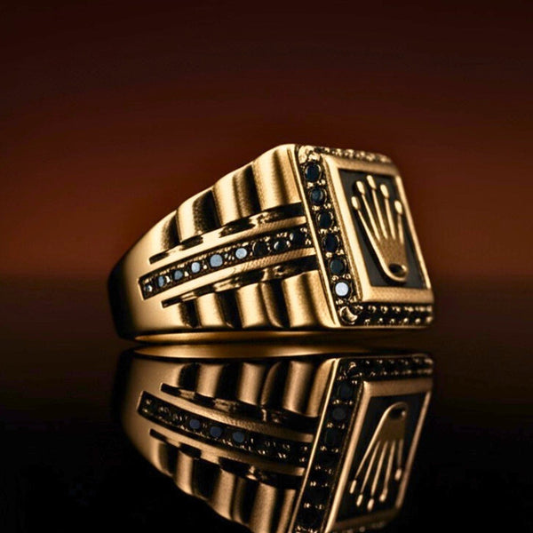 Royal Series - REGAL EMBER RING - Pure Stainless Steel Men’s Rose Gold-Plated Ring – Statement Luxury Jewelry (Size : 16-19-21-24)