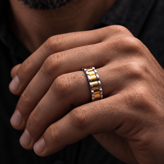 THE MEN THING Rings 16 Royal Series - RIPPLE BAND RING - Pure Stainless Steel Men’s Steel-Gold-Plated Ring – Statement Luxury Jewelry (Size : 16-22-27)