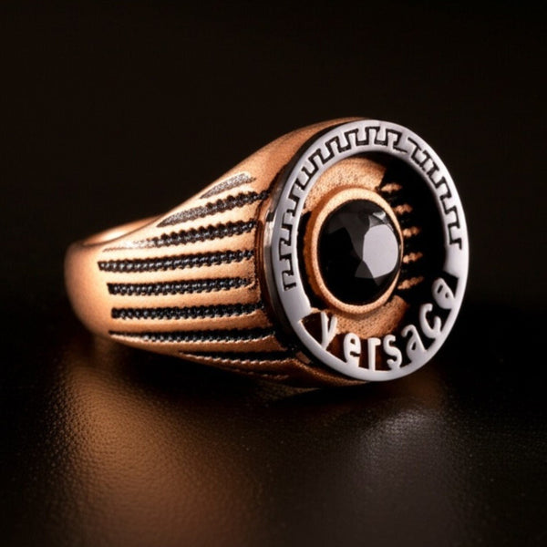 Royal Series - TITAN CREST RING - Pure Stainless Steel Men’s Rose Gold-Black-Plated Ring – Statement Luxury Jewelry (Size : 16-21-24)