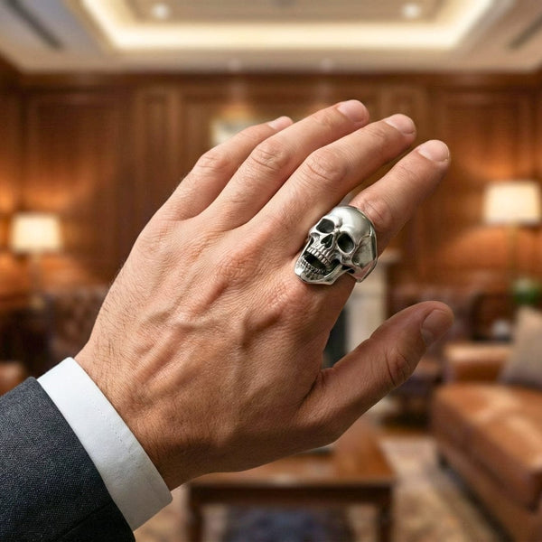 SPIRE SKULL RING - Pure Stainless Steel Men’s Steel-Plated Ring – Statement Luxury Jewelry (Size : 16-22-27)