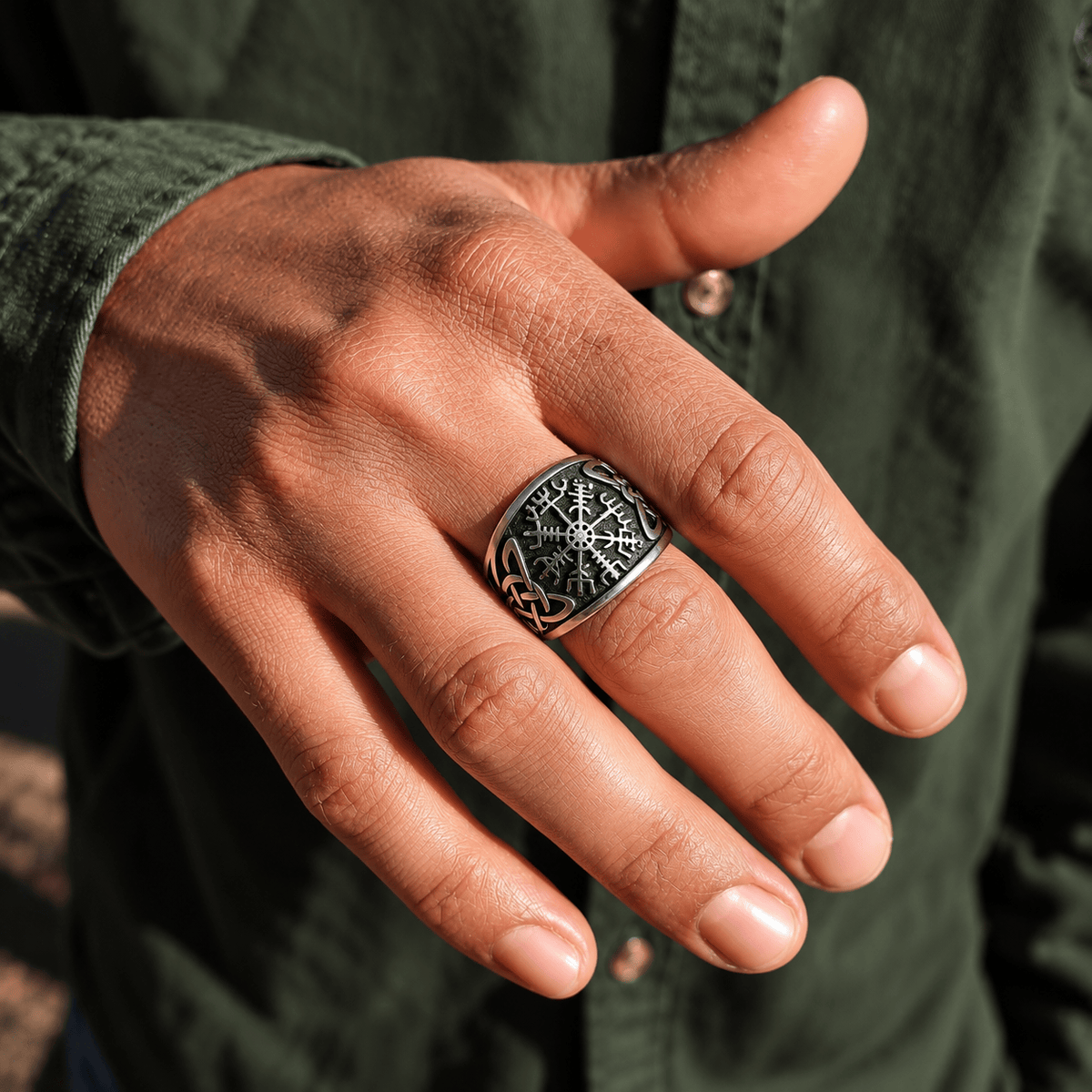 THE MEN THING Rings 16 VEGVISIR VARG - Pure Stainless Steel Men’s Steel-Plated Ring – Statement Luxury Jewelry (Size : 16-21-26)