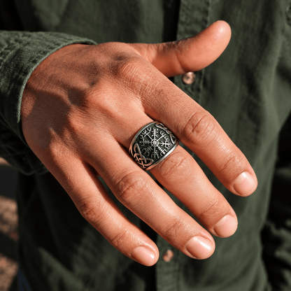 THE MEN THING Rings 16 VEGVISIR VARG - Pure Stainless Steel Men’s Steel-Plated Ring – Statement Luxury Jewelry (Size : 16-21-26)