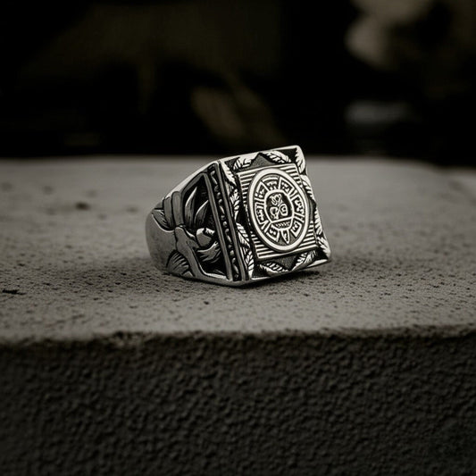 THE MEN THING Rings 17 ASGARD CREST RING - Pure Stainless Steel Men’s Steel-Plated Ring – Statement Luxury Jewelry (Size : 17-22-27)