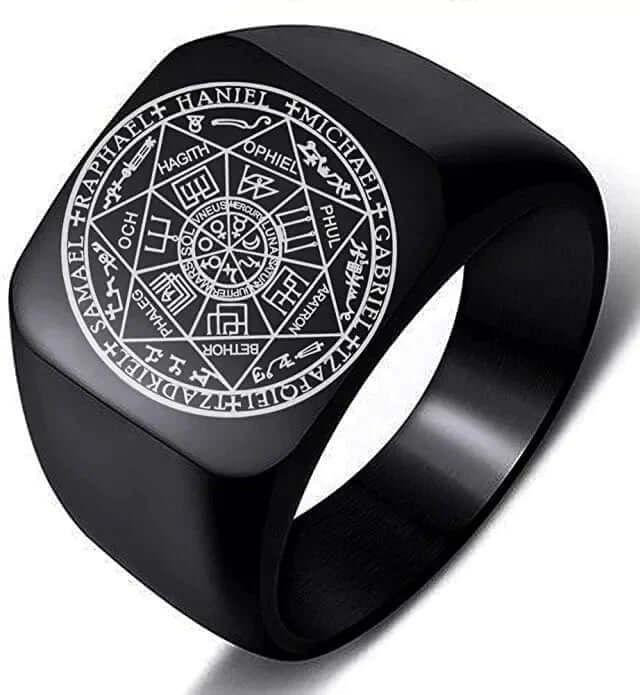 THE MEN THING Rings 17 / Black Toned - Titanium Steel 7PROTECT -  Titanium Steel Ring | The Seals of The Seven Archangels Protection for Mens (Size : 17, 20, 26)