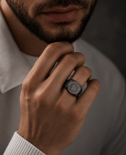 THE MEN THING Rings 17 / Black Toned - Titanium Steel 7PROTECT -  Titanium Steel Ring | The Seals of The Seven Archangels Protection for Mens (Size : 17, 20, 26)