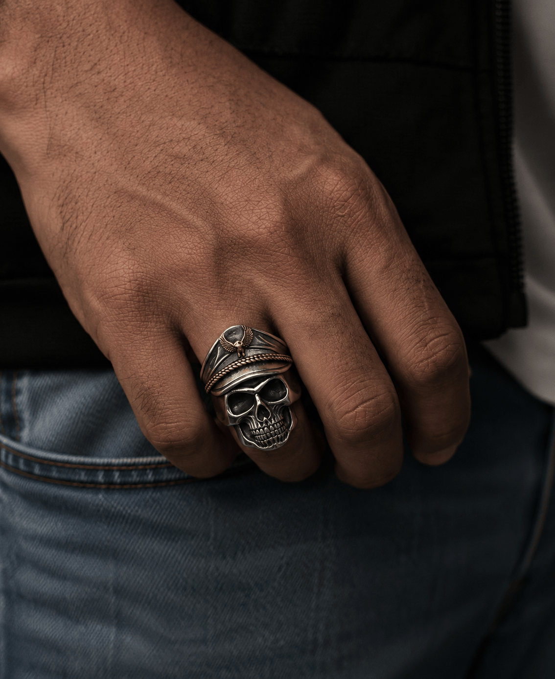 THE MEN THING Rings 17 CAPTAIN SKULL -  Pure Titanium Steel Ring - Luxury Collection  (Size : 17,22,25)