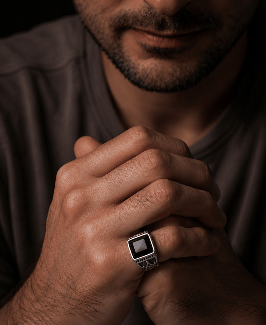 THE MEN THING Rings 17 / Cubic Zirconia CUBIC ZIRCONIA - Ring for Men (Steel Colour) , Luxury Thick Solid Titanium Steel Ring Steel with Oval/Square Gemstone  (Size: 17,20,26)