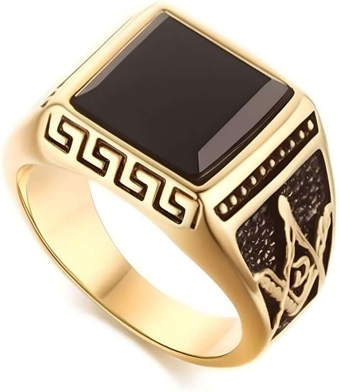 THE MEN THING Rings 17 / Gold Tone Cubic Zirconia CUBIC ZIRCONIA - Ring for Men (Steel Colour) , Luxury Thick Solid Titanium Steel Ring Steel with Oval/Square Gemstone  (Size: 17,20,26)