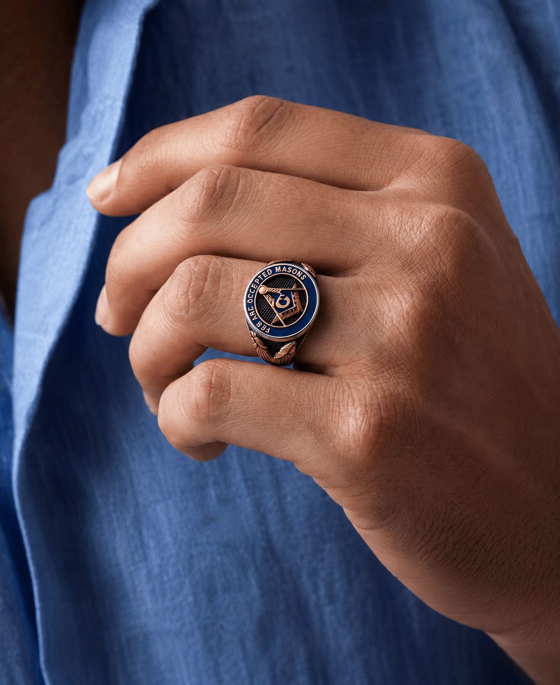 THE MEN THING Rings 17 MASONIC SIGNET - Pure Titanium Rings For Men, Luxury Style, Blue Gold Tone (Size : 17-21- 24)