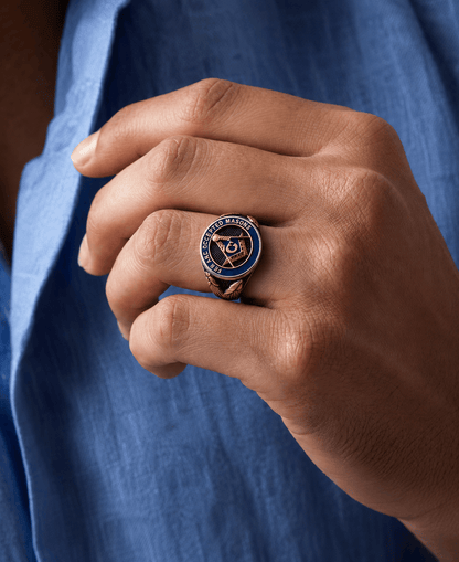 THE MEN THING Rings 17 MASONIC SIGNET - Pure Titanium Rings For Men, Luxury Style, Blue Gold Tone (Size : 17-21- 24)
