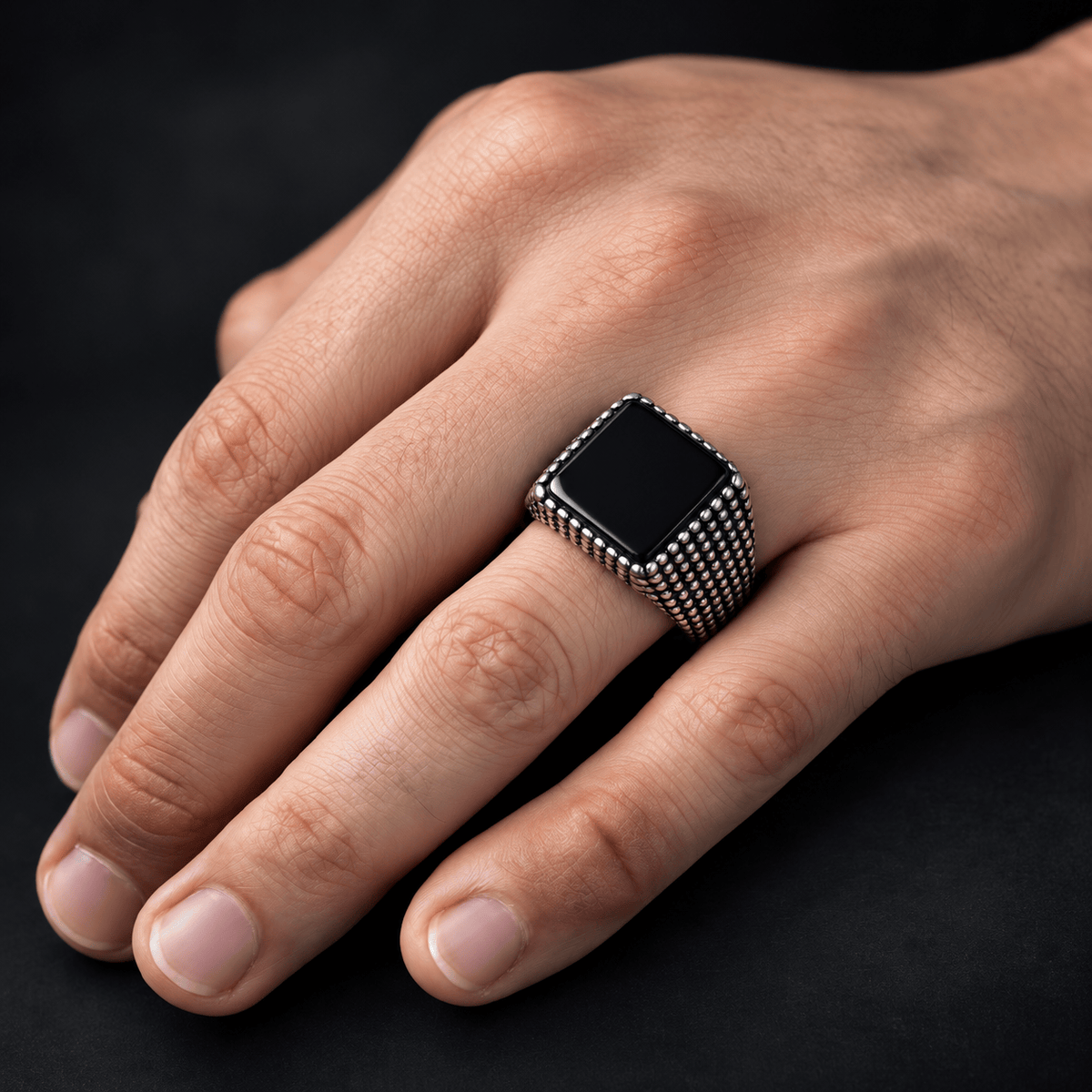 THE MEN THING Rings 17 MIDNIGHT HEX RING - Pure Stainless Steel Men’s Steel-Plated Ring – Statement Luxury Jewelry (Size : 17-22-28)