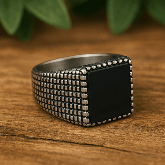 THE MEN THING Rings 17 MIDNIGHT HEX RING - Pure Stainless Steel Men’s Steel-Plated Ring – Statement Luxury Jewelry (Size : 18-21-24)