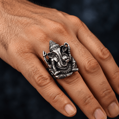 THE MEN THING Rings 17 MYSTIC GANRAJ RING - Pure Stainless Steel Men’s Steel-Plated Ring – Statement Luxury Jewelry (Size : 17-22-28)