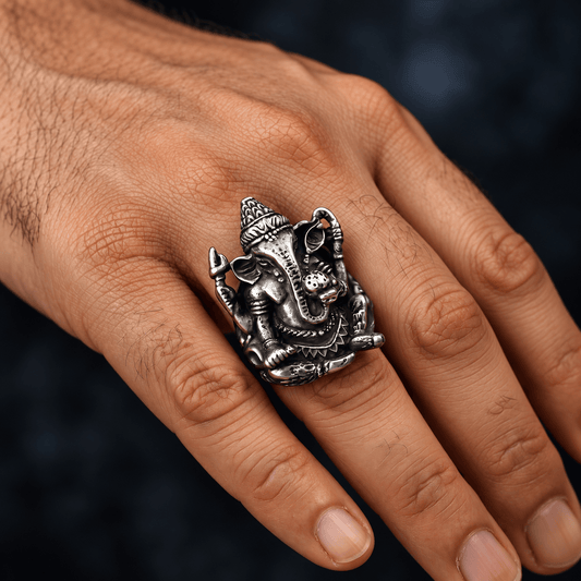 THE MEN THING Rings 17 MYSTIC GANRAJ RING - Pure Stainless Steel Men’s Steel-Plated Ring – Statement Luxury Jewelry (Size : 17-22-28)