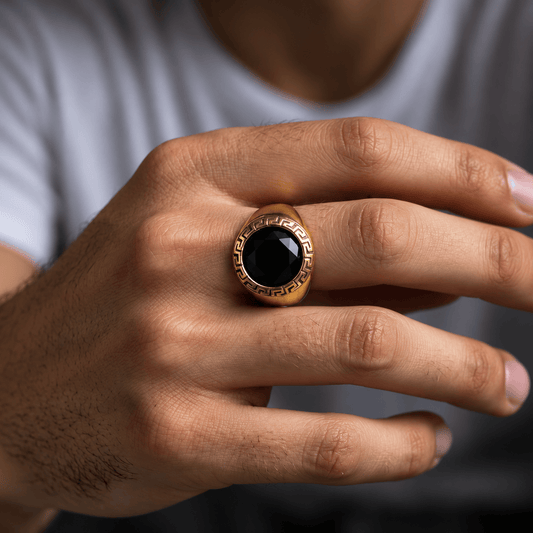 THE MEN THING Rings 17 Royal Series - AETHER SIGNET RING - Pure Stainless Steel Men’s Gold-Plated Ring – Statement Luxury Jewelry (Size : 17-22-27)