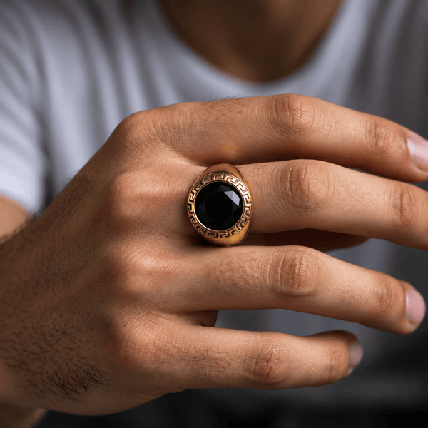 Royal Series - AETHER SIGNET RING - Pure Stainless Steel Men’s Gold-Plated Ring – Statement Luxury Jewelry (Size : 17-22-27)