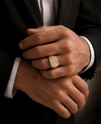 THE MEN THING Rings 17 Royal Series - ARCLUME RING - Pure Stainless Steel Men’s Gold-Plated Ring – Statement Luxury Jewelry (Size : 17-19-22-24-27)