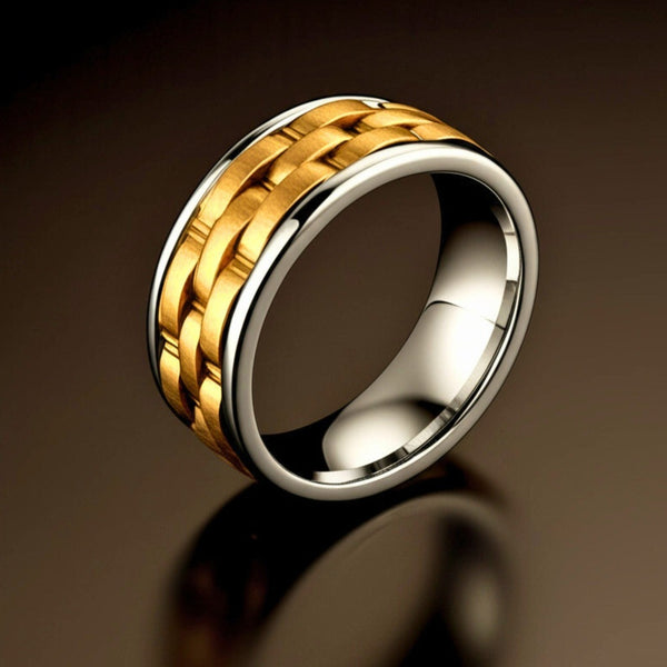 Royal Series - AUREX RING - Pure Stainless Steel Men’s Gold-Steel-Plated Ring – Statement Luxury Jewelry (Size : 17-19-22-25-27)