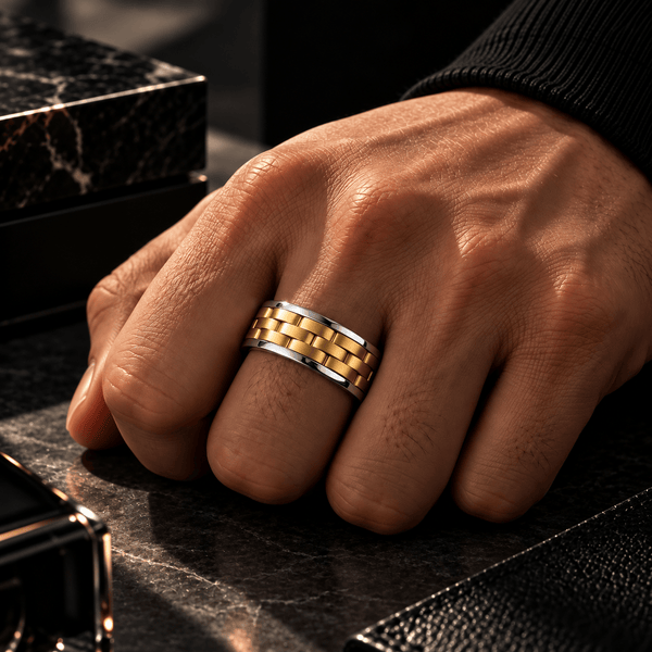 Royal Series - AUREX RING - Pure Stainless Steel Men’s Gold-Steel-Plated Ring – Statement Luxury Jewelry (Size : 17-19-22-25-27)