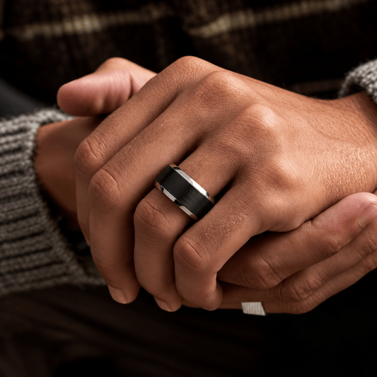 THE MEN THING Rings 17 Royal Series - BLACK BASTION RING - Pure Stainless Steel Men’s Steel-Black-Plated Ring – Statement Luxury Jewelry (Size : 17-19-22-24-27)