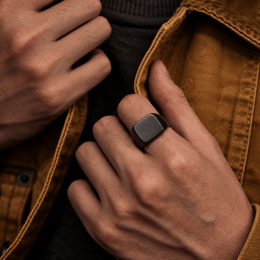 THE MEN THING Rings 17 Royal Series - BLACK CODE RING - Pure Stainless Steel Men’s Steel-Plated Black Ring – Statement Luxury Jewelry (Size : 17-19-22)