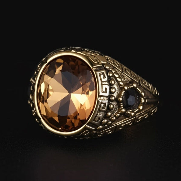 Royal Series - CROWN OFRA RING - Pure Stainless Steel Men’s Gold-Plated Ring – Statement Luxury Jewelry (Size : 16-21-26)