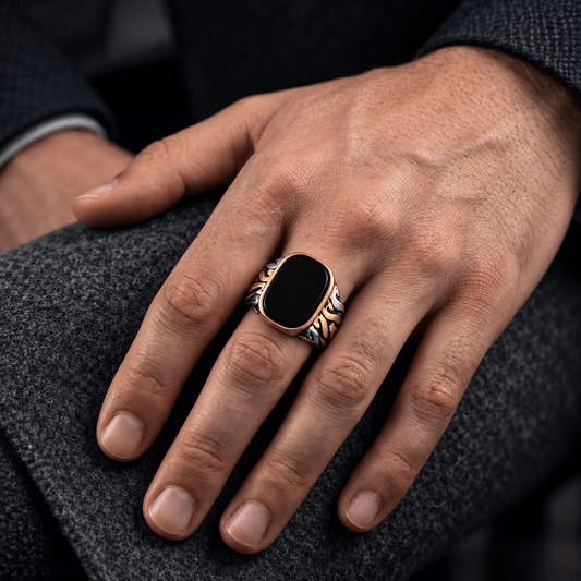 THE MEN THING Rings 17 Royal Series - NIGHTFIRE CREST RING - Pure Stainless Steel Men’s Steel-Gold-Plated Ring – Statement Luxury Jewelry (Size : 17-24-27)