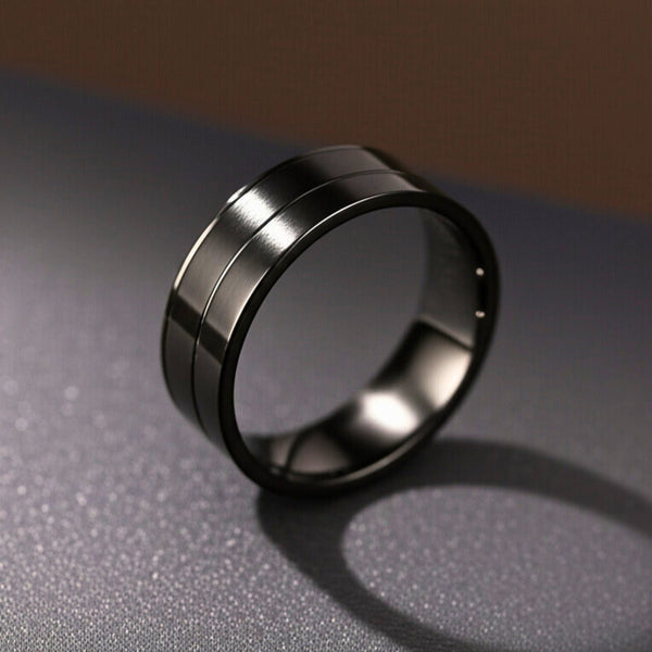 Royal Series - NOIR AXIS RING - Pure Stainless Steel Men’s Black-Plated Ring – Statement Luxury Jewelry (Size : 17-19-22-25-27)