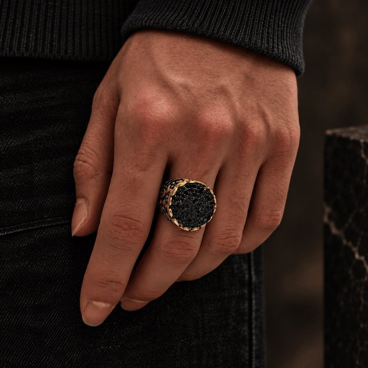 THE MEN THING Rings 17 Royal Series - RAVEN CROWN RING - Pure Stainless Steel Men’s Gold-Plated Ring – Statement Luxury Jewelry (Size : -17-20-22-24-27)