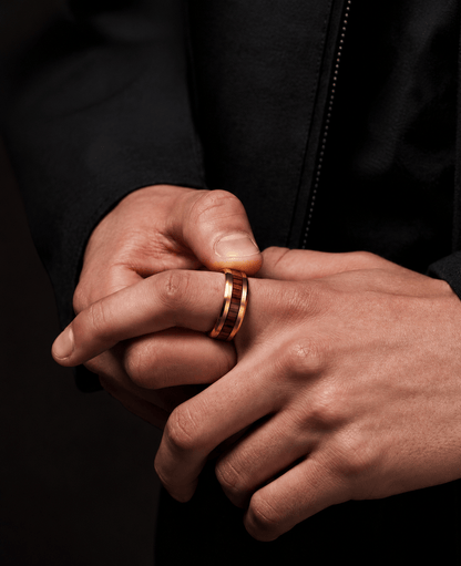 THE MEN THING Rings 17 Royal Series - REDWOOD BAND RING - Pure Stainless Steel Men’s Gold-Plated Brown Strip Ring – Statement Luxury Jewelry (Size : 17-19-22-24-27)