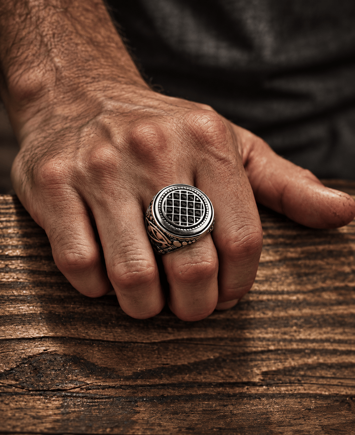 THE MEN THING Rings 17 Royal Series - TEMPLE OF SHADOWS RING - Pure Stainless Steel Men’s Steel-Plated Black Ring – Statement Luxury Jewelry (Size : 17-19-21)