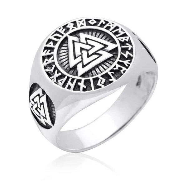 TRIVALK - Norse-Inspired Titanium Steel Ring with Rune & Valknut Symbol - Viking Style