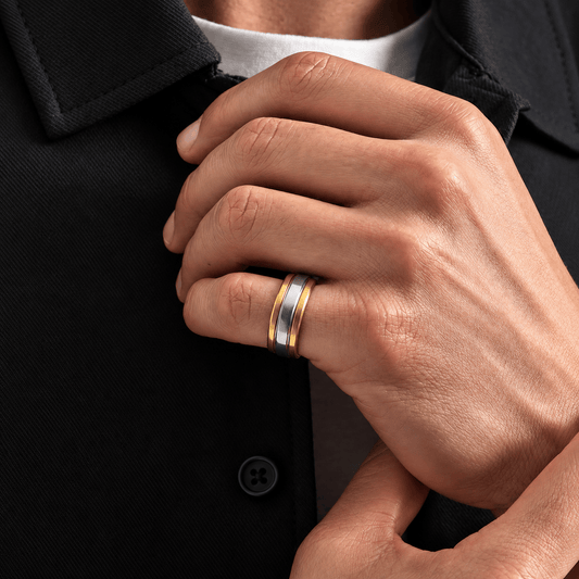 THE MEN THING Rings 17 TITANUXE RING - Pure Stainless Steel Men’s Gold-Steel-Plated Ring – Statement Luxury Jewelry (Size : 17)