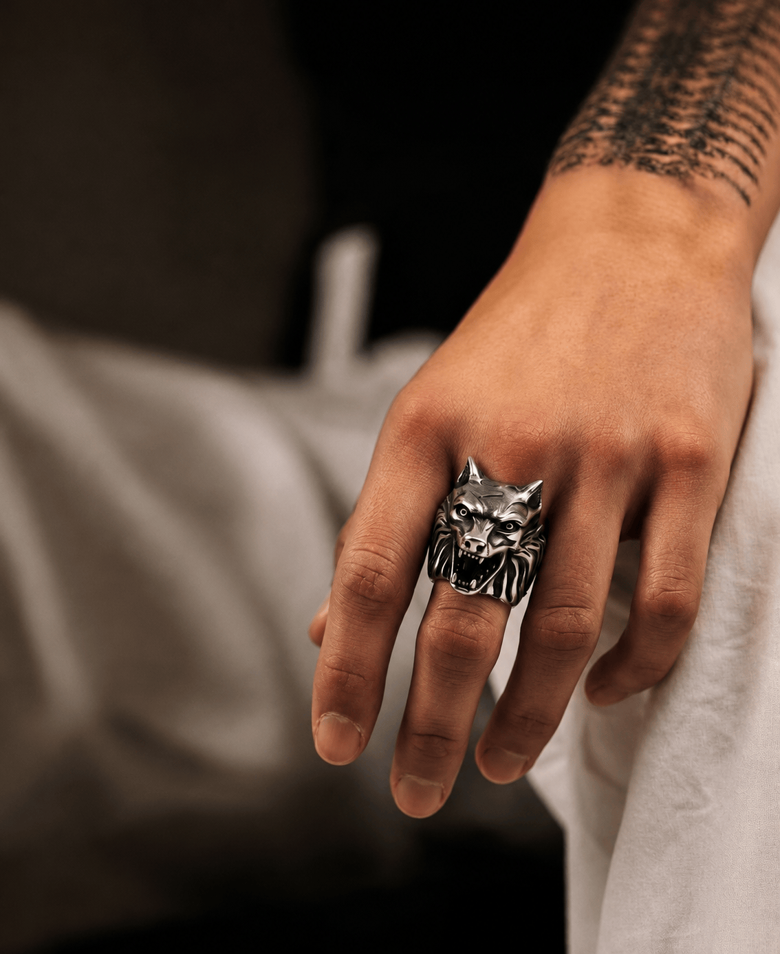 THE MEN THING Rings 18 ALPHA WOLF KING RING - Pure Stainless Steel Men’s Steel-Plated Ring – Statement Luxury Jewelry (Size : 18-22-26)