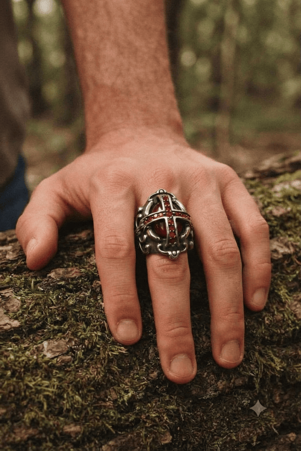 CRIMSON CREST RING - Pure Stainless Steel Men’s Steel-Plated Ring – Statement Luxury Jewelry (Size : 18-21-24)